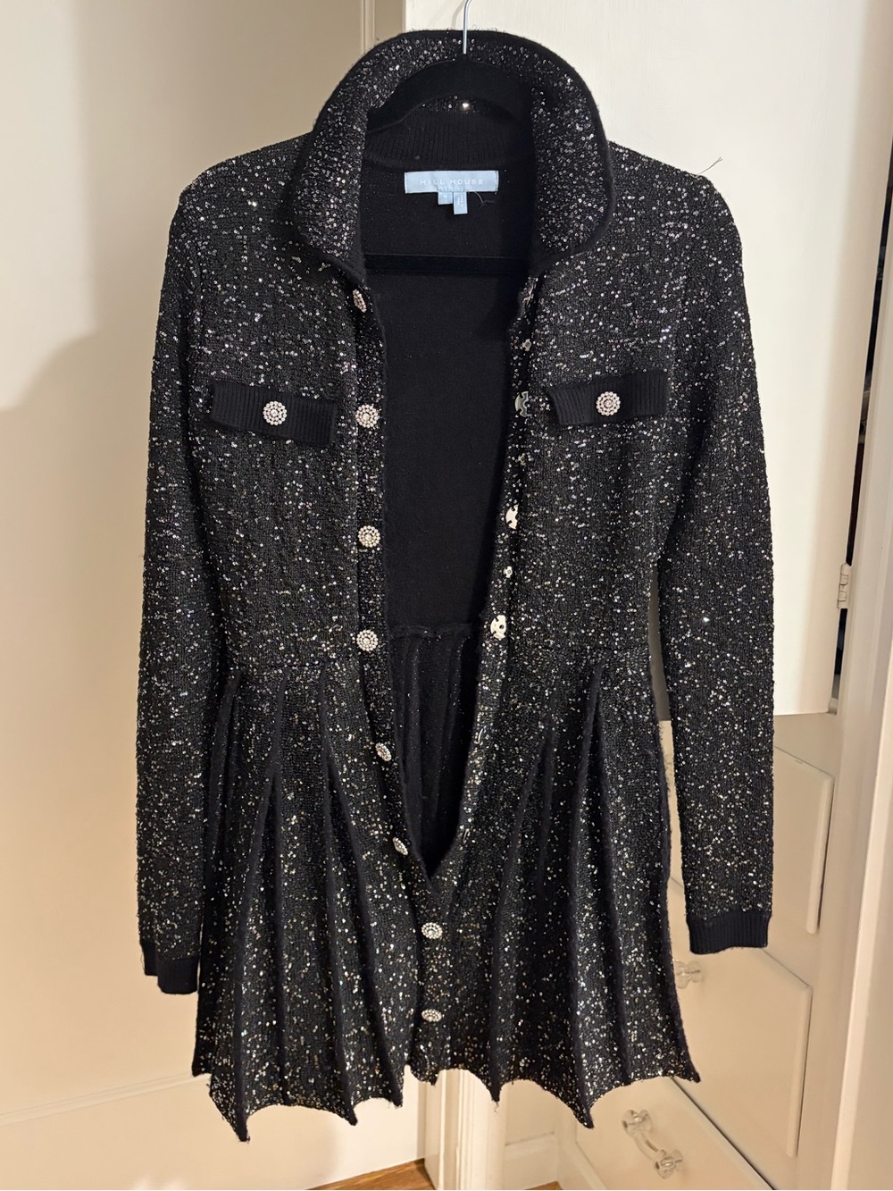 Worn once Hill House Black Sparkle Long-Sleeve Pleated Cardigan Dress